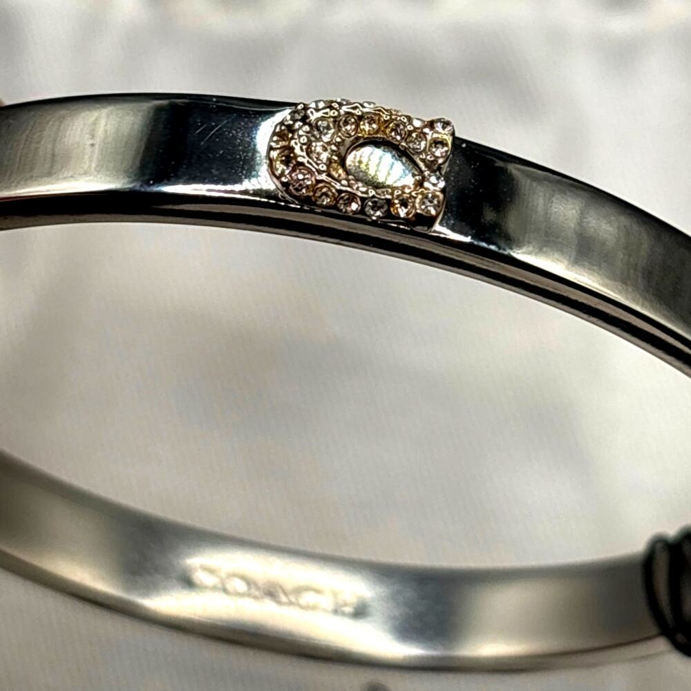 Coach Pavé C Hinged Silver Tone Bangle Women's Bracelet NIBWT - Picture 15 of 17